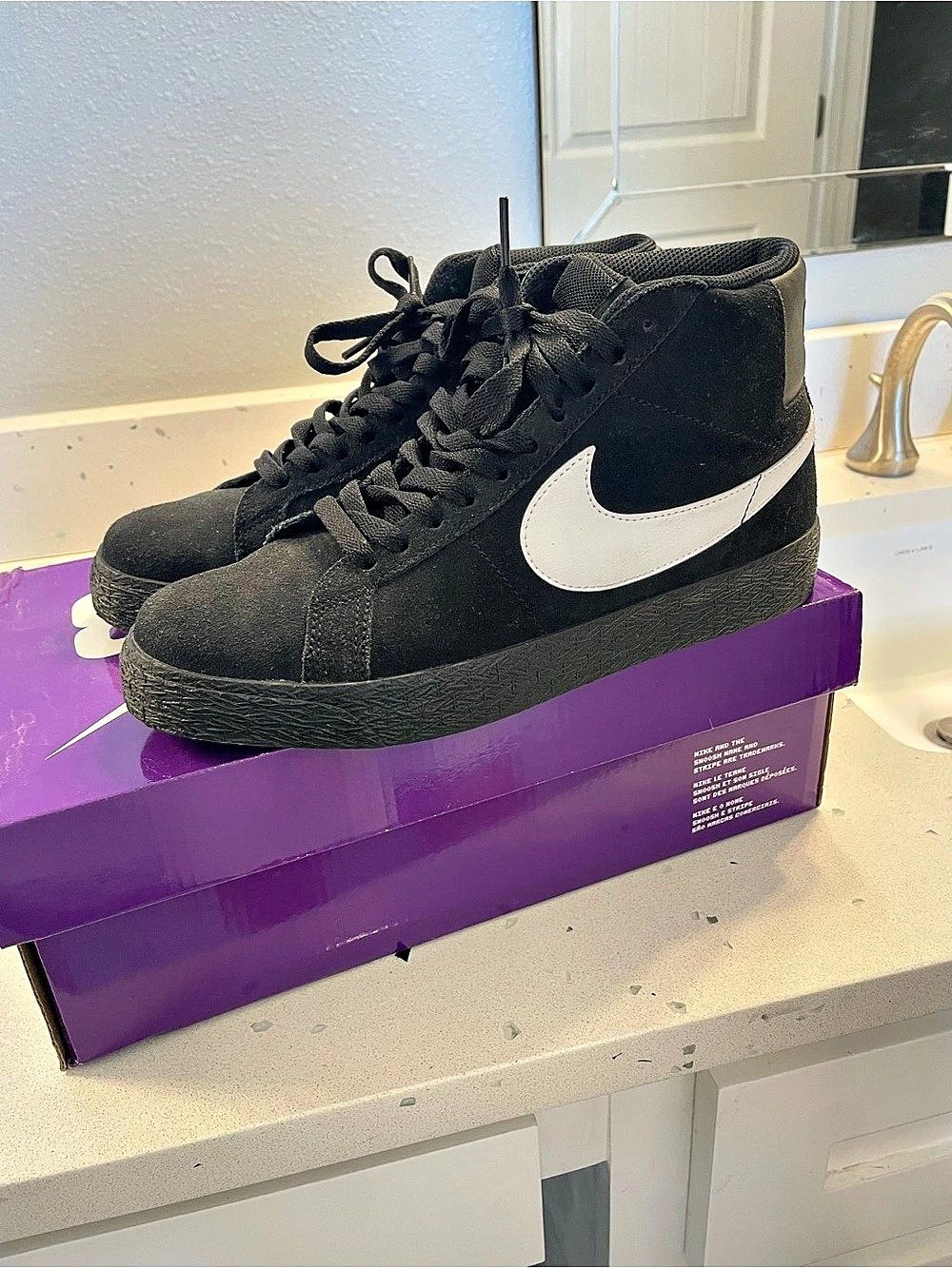 Nike Blazer Mid '77 Suede Black White High Top Sneakers in Black & White Like